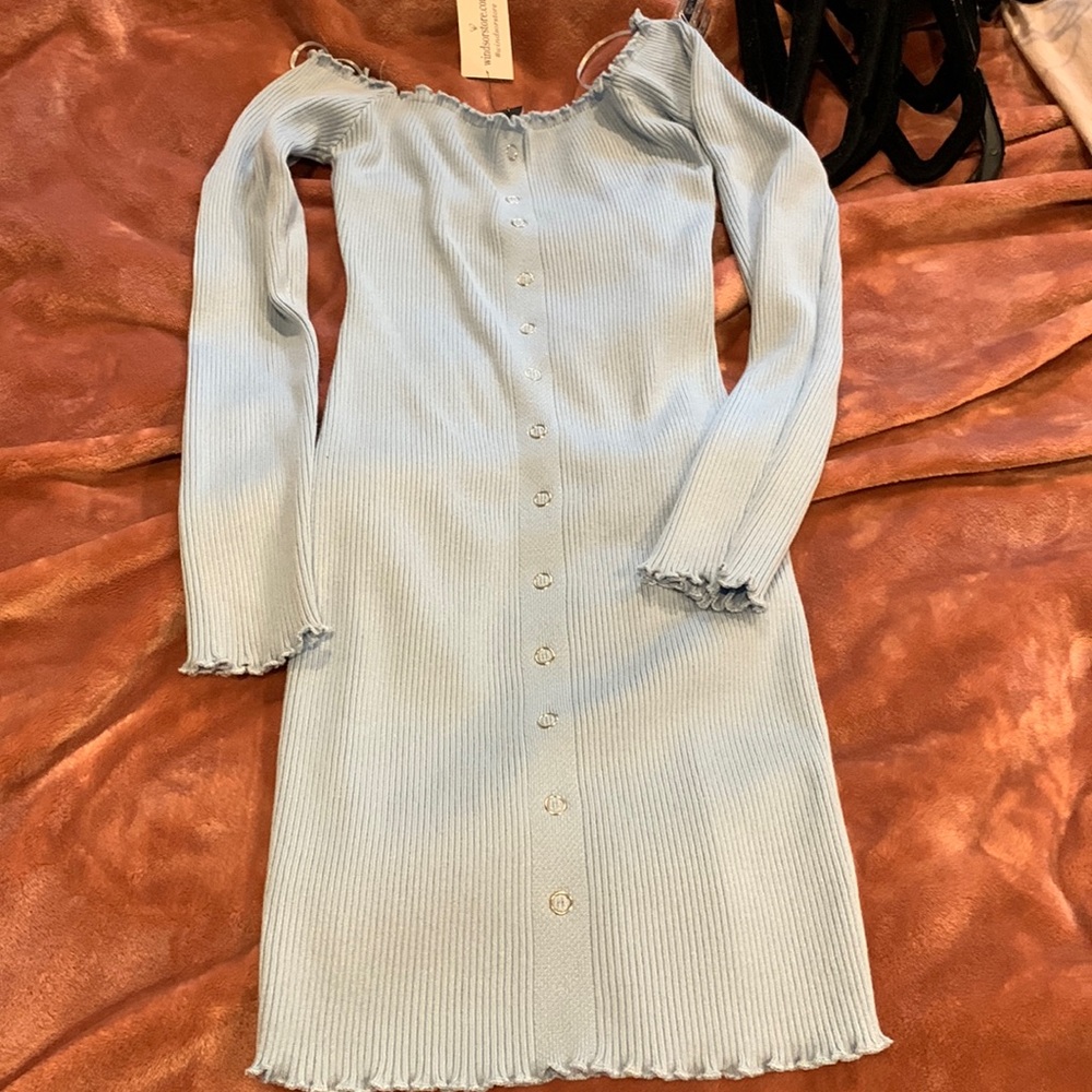 Lettuce cut off the shoulder sweater dress